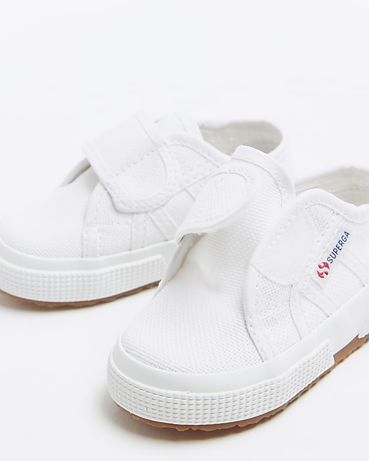 Mini girls white Superga velcro trainers