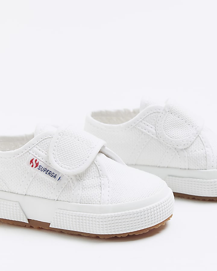 Mini girls white Superga velcro trainers