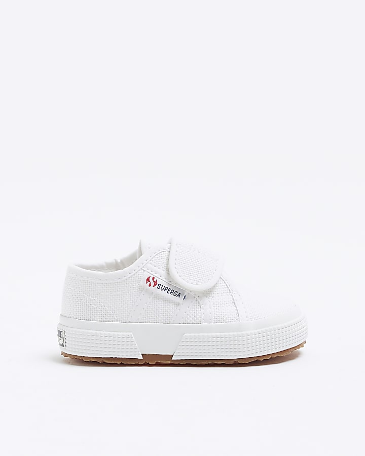 Mini girls white Superga velcro trainers