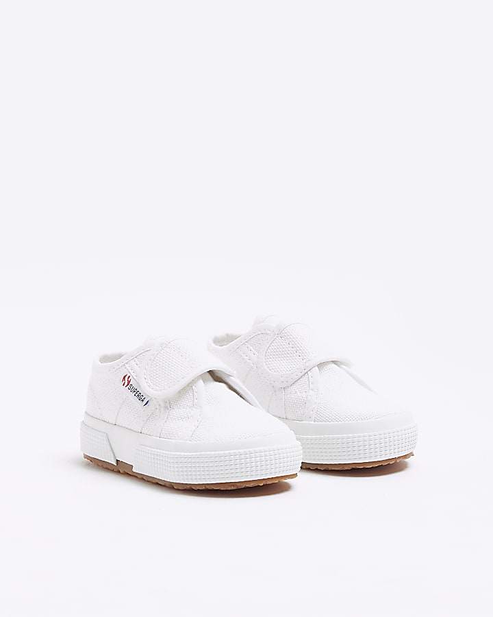 Mini girls white Superga velcro trainers