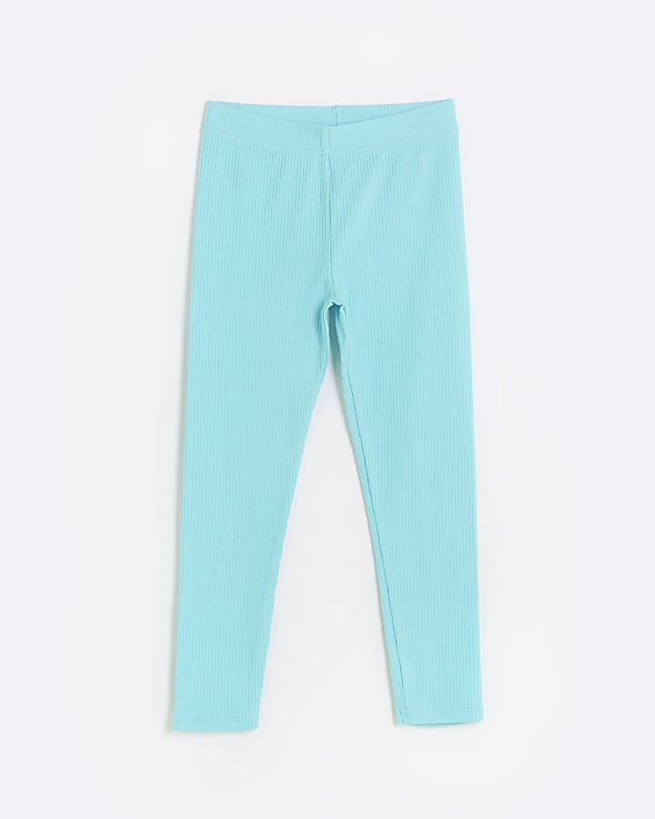 Girls blue ribbed leggings