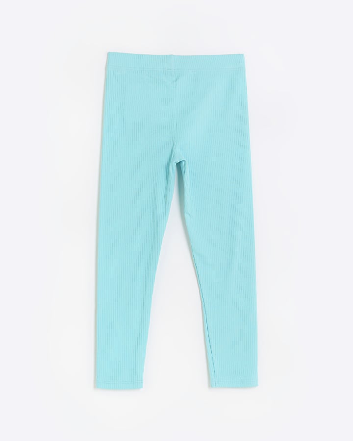 Girls blue ribbed leggings