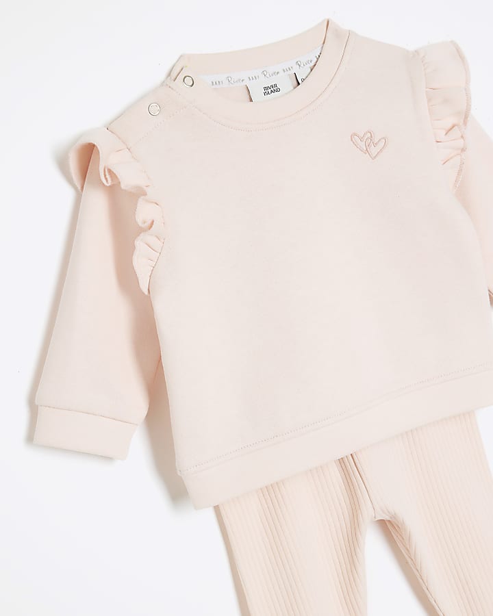 Baby girls pink frill sweatshirt set