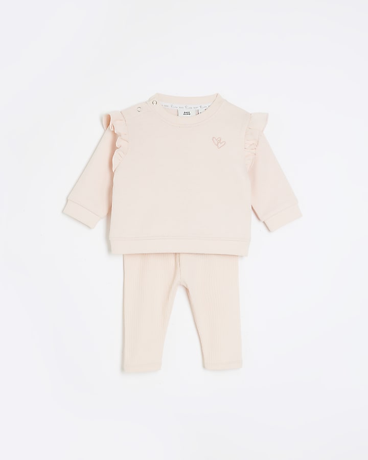 Baby girls pink frill sweatshirt set