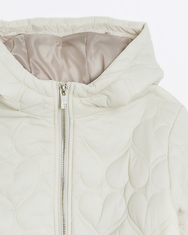 Girls cream padded heart quilted coat