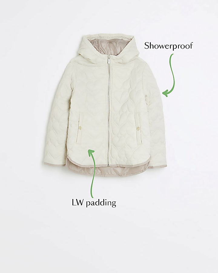 Girls cream padded heart quilted coat