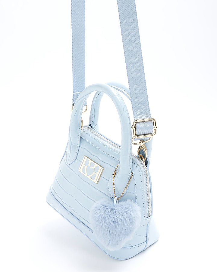 Girls blue patent croc embossed bag