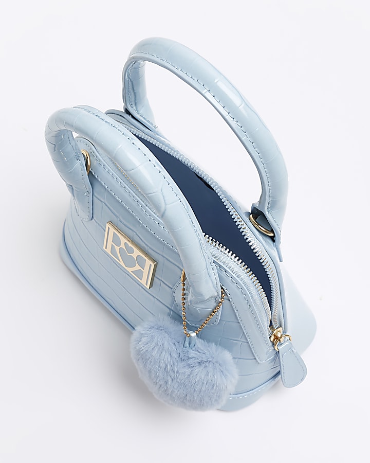 Girls blue patent croc embossed bag