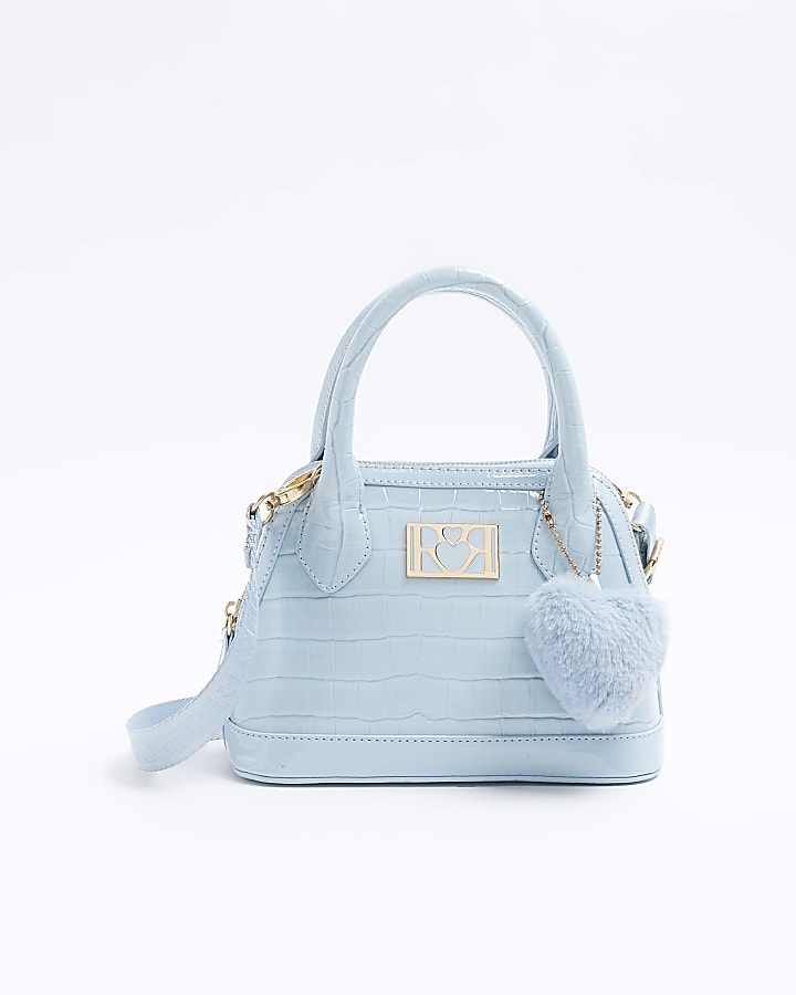 Girls blue patent croc embossed bag