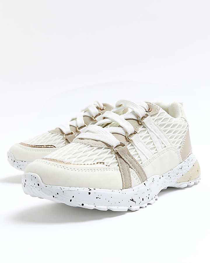 Girls white mesh speckled trainer