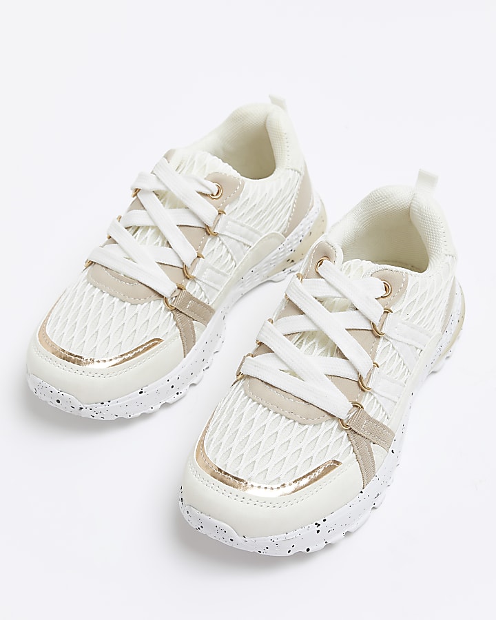 Girls white mesh speckled trainer