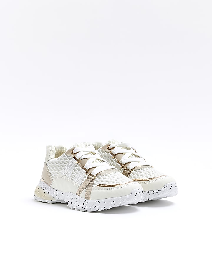 Girls white mesh speckled trainer