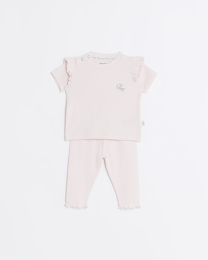 Baby girls pink frill leggings set