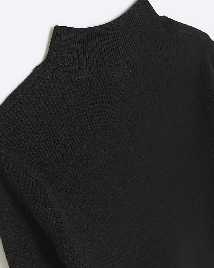 Girls black rib high neck jumper