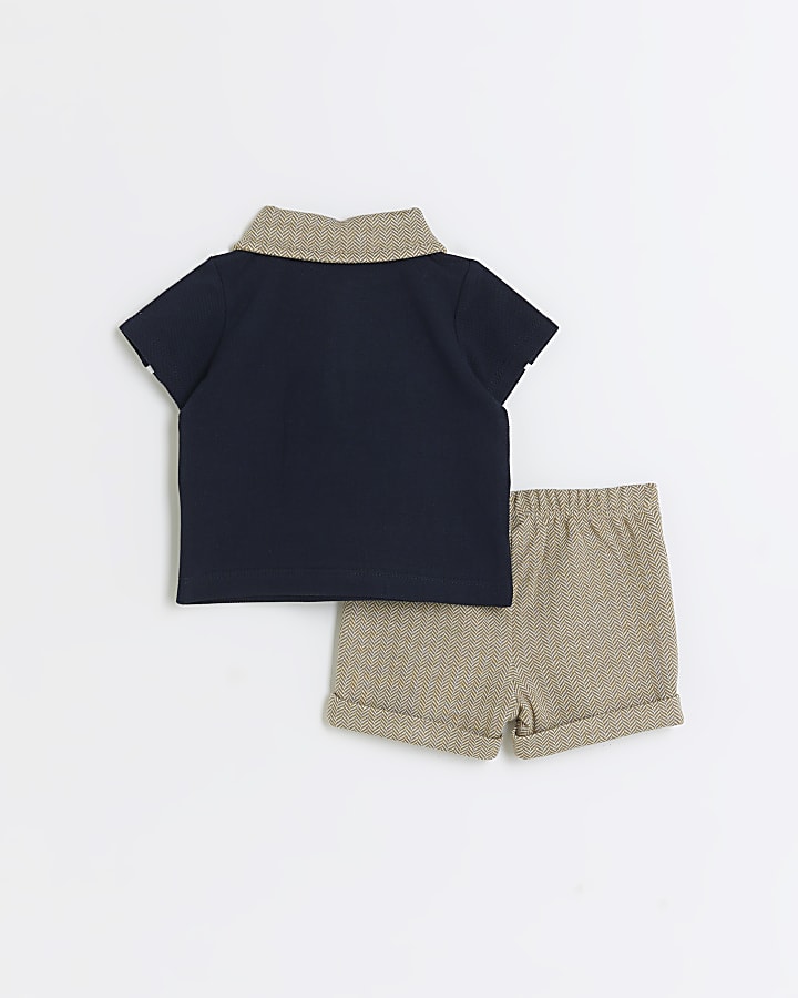 Baby boys navy blocked polo shirt set