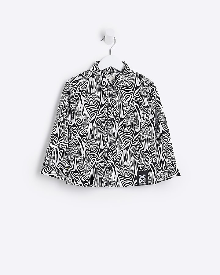 Mini boys black abstract print shacket