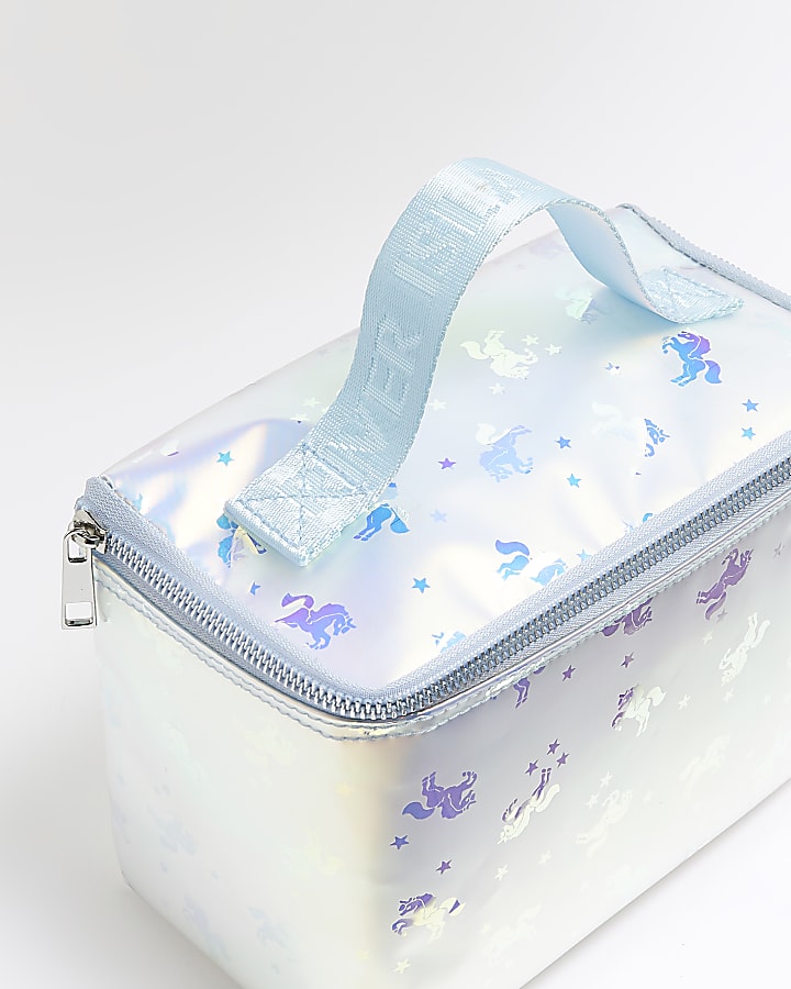 Girls blue iridescent unicorn lunchbox