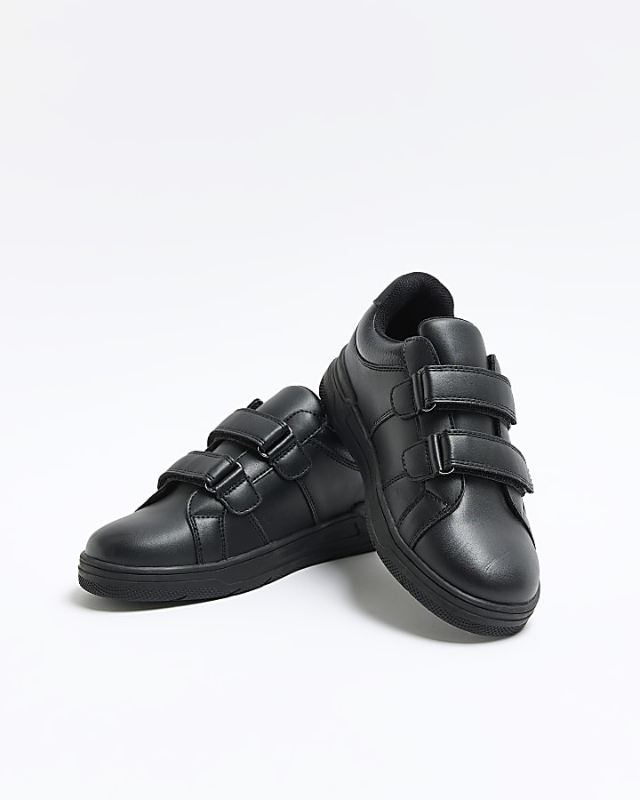 Boys black embossed velcro trainers