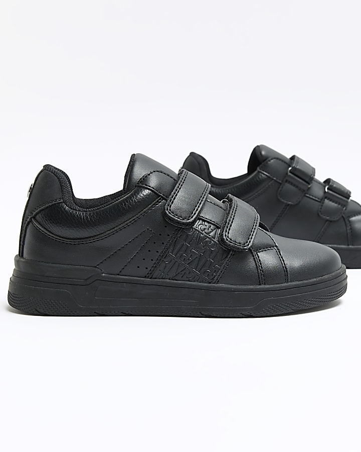 Boys black embossed velcro trainers