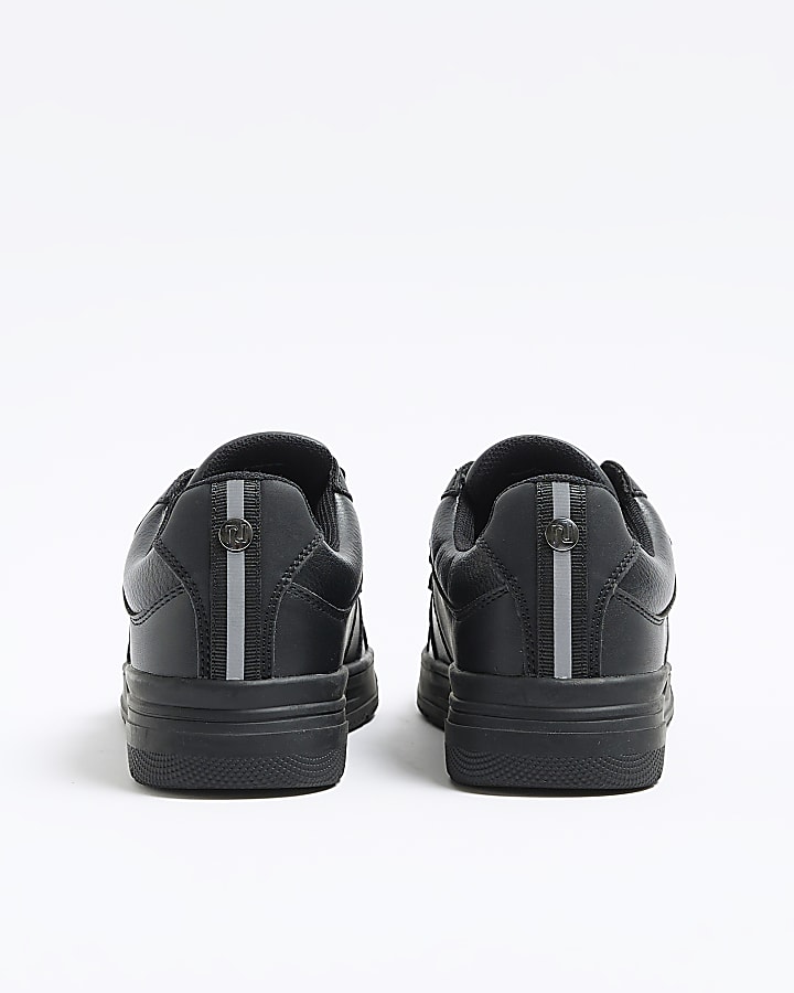 Boys black embossed velcro trainers