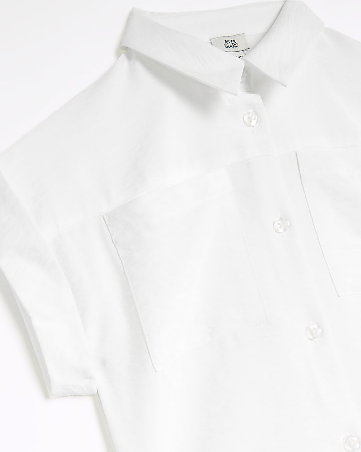 Girls white cropped button up shirt