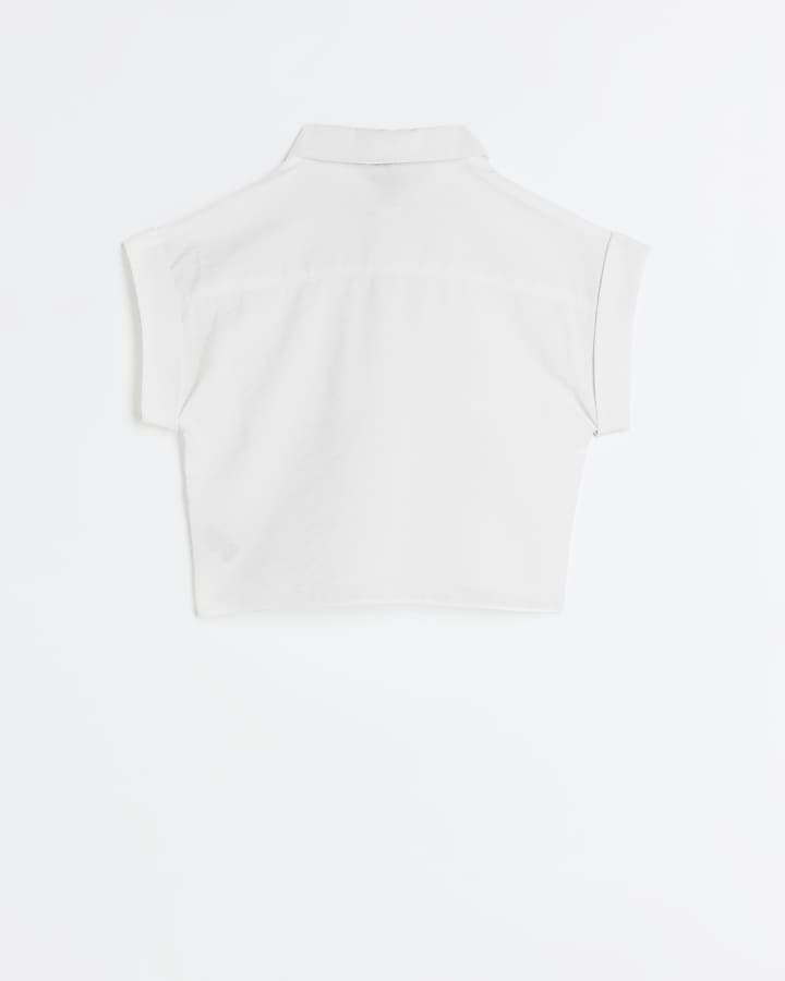 Girls white cropped button up shirt