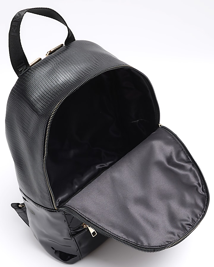 Girls black quilted bow detail backpack