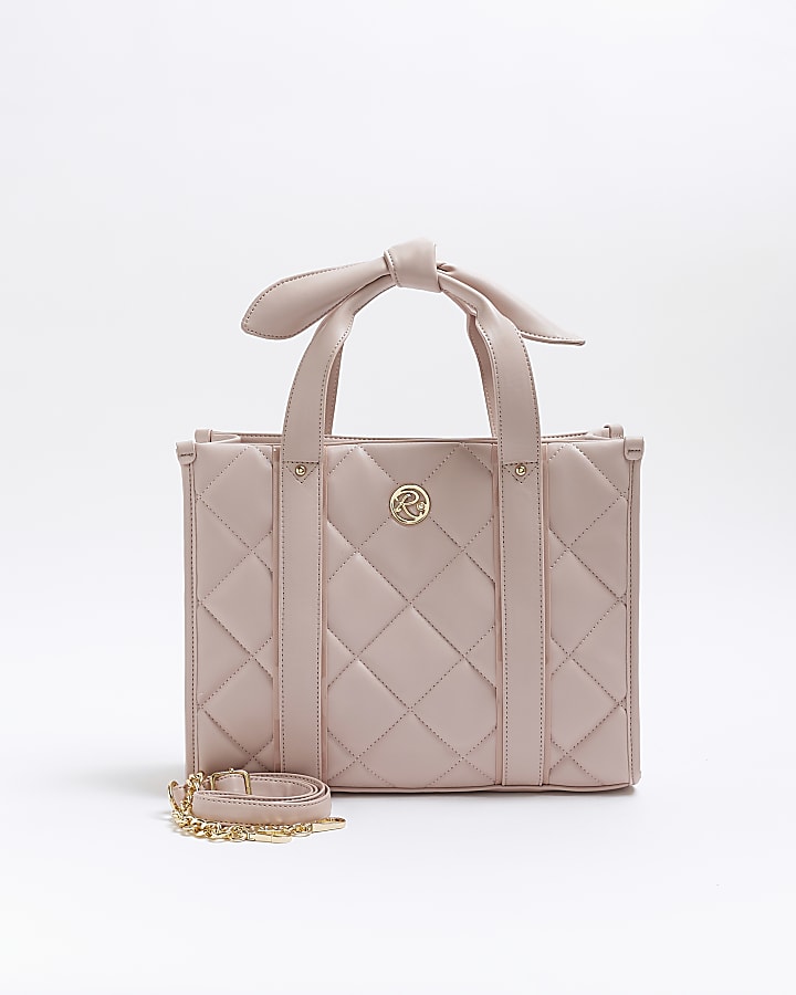 Girls pink quilted shopper bag River Island