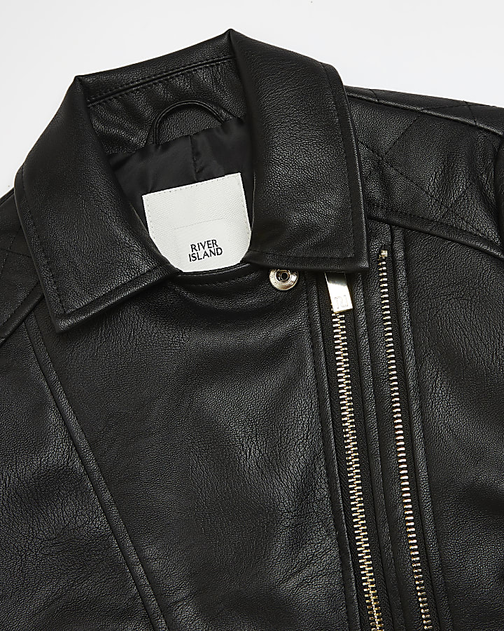 Girls black Pu double zip biker jacket