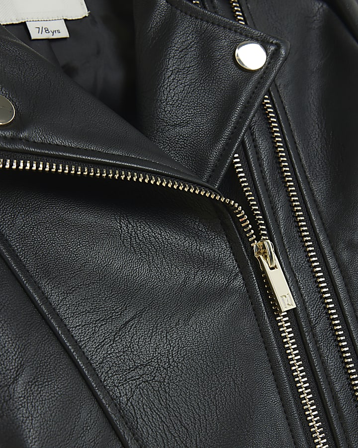 Girls black Pu double zip biker jacket