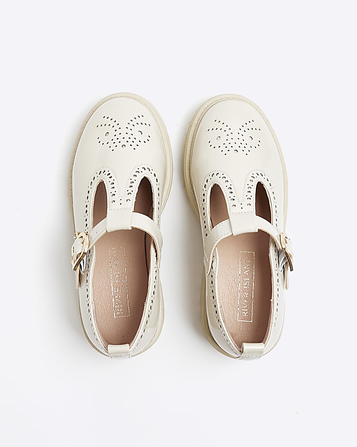 Girls cream mary jane heeled shoes