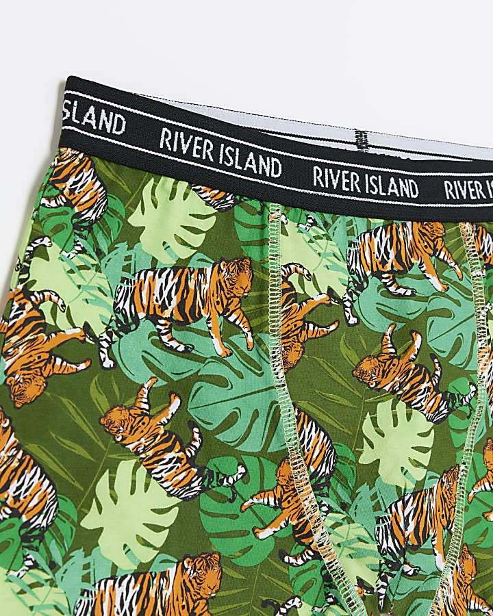 Boys Green Tiger Boxer Shorts 5 pack