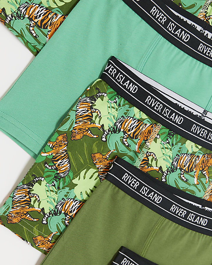 Boys Green Tiger Boxer Shorts 5 pack