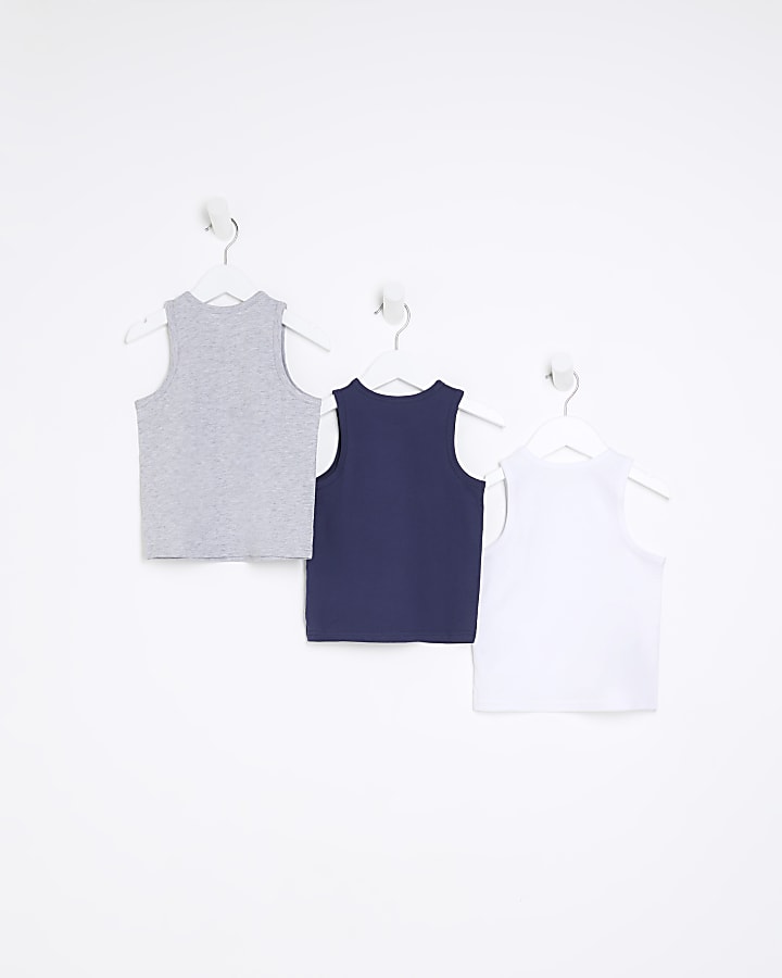 Mini boys blue logo vest 3 pack