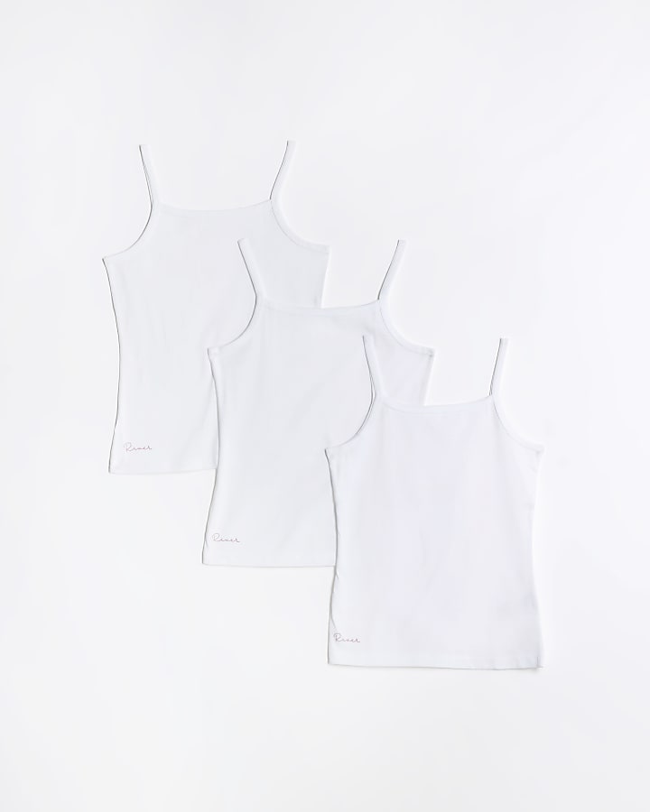 Girls white strappy vests 3 pack