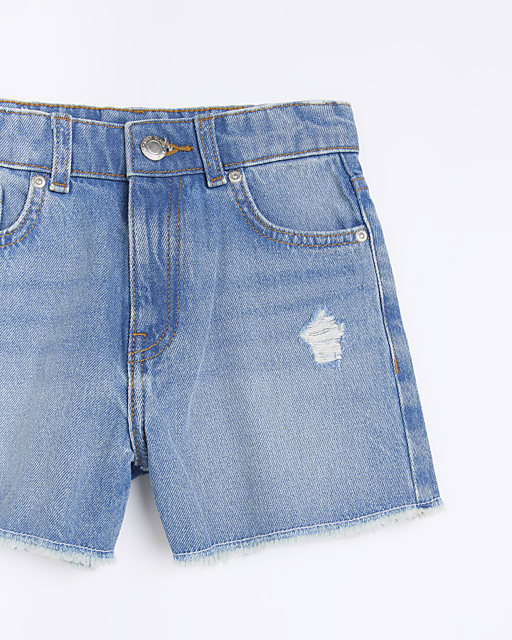 Girls Blue Denim Mom Shorts