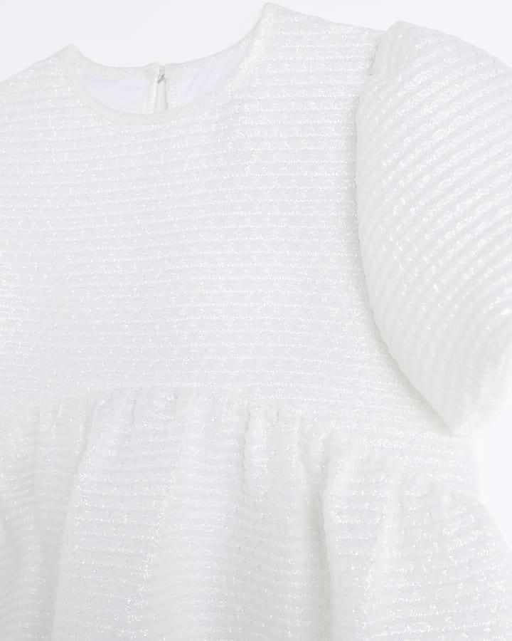 Girls white Iridescent bubble smock dress