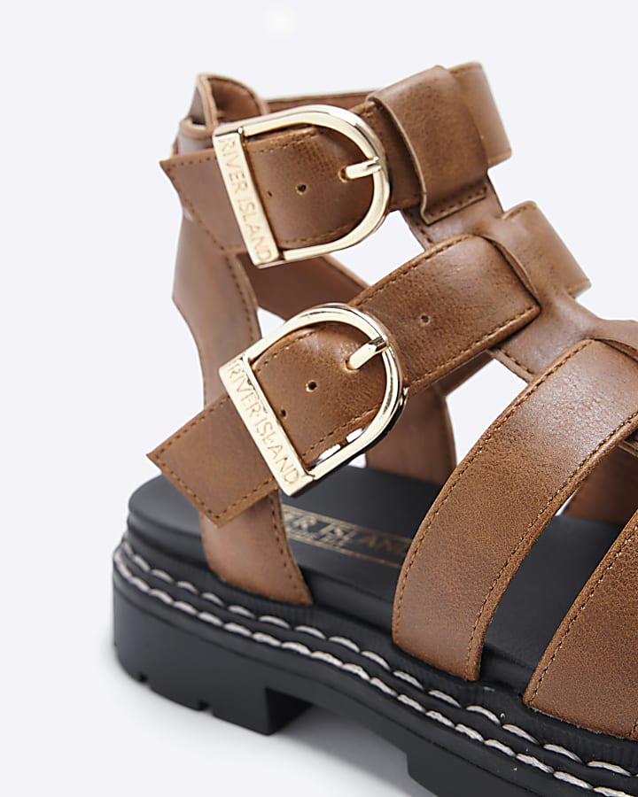 Girls brown wide fit gladiator sandals