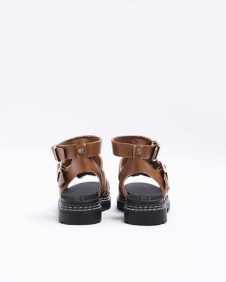 Girls brown wide fit gladiator sandals