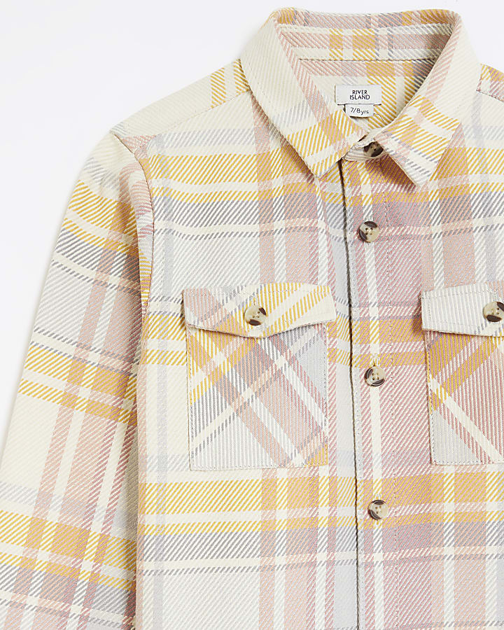 Boys beige long sleeve check shacket