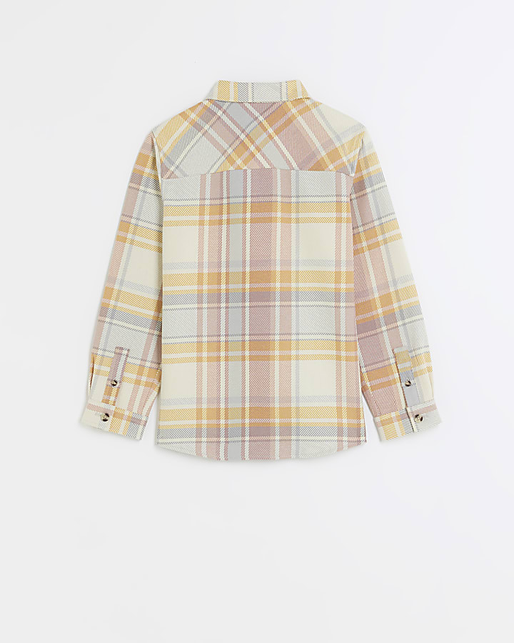 Boys beige long sleeve check shacket