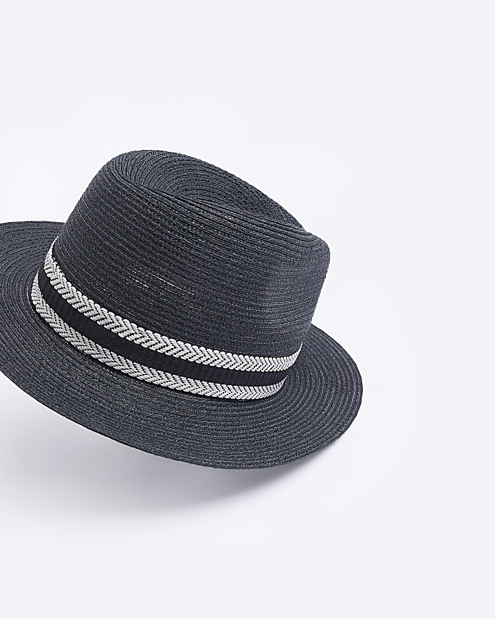 Boys black stripe trim straw Hat