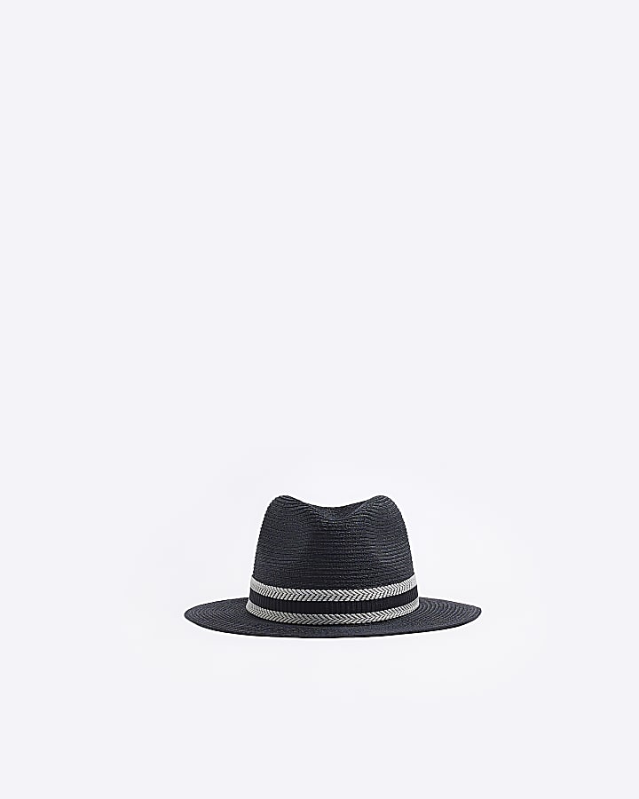 Boys black stripe trim straw Hat