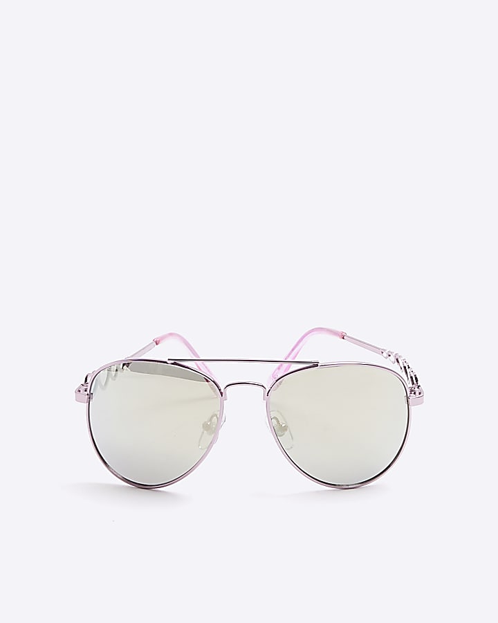 Girls Pink Mirrored Heart Aviator Sunglasses River Island