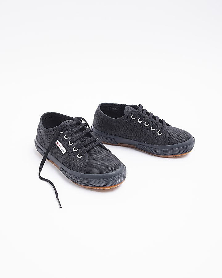 Boys black Superga lace up canvas trainers