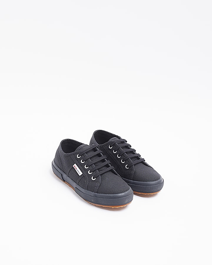 Boys black Superga lace up canvas trainers