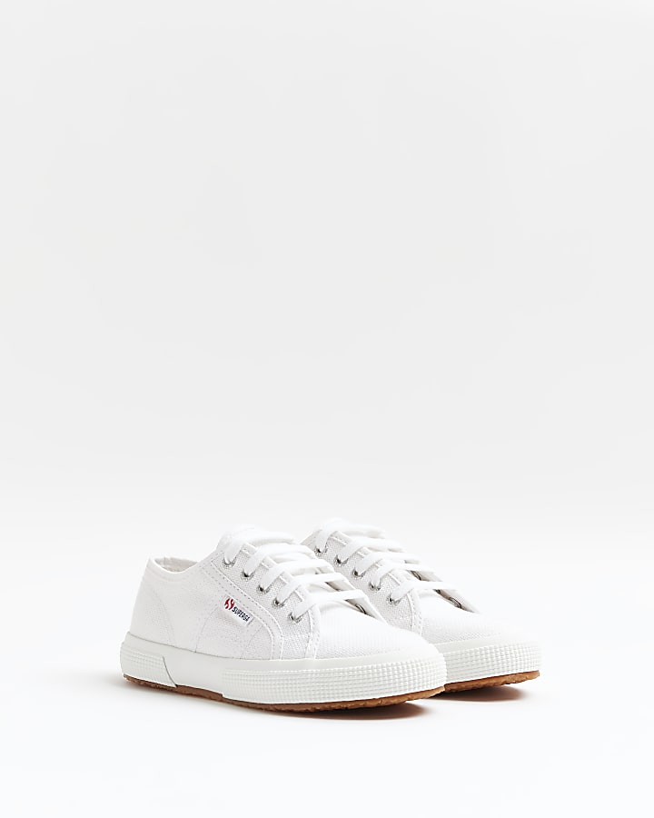 Girls white Superga lace up canvas trainers