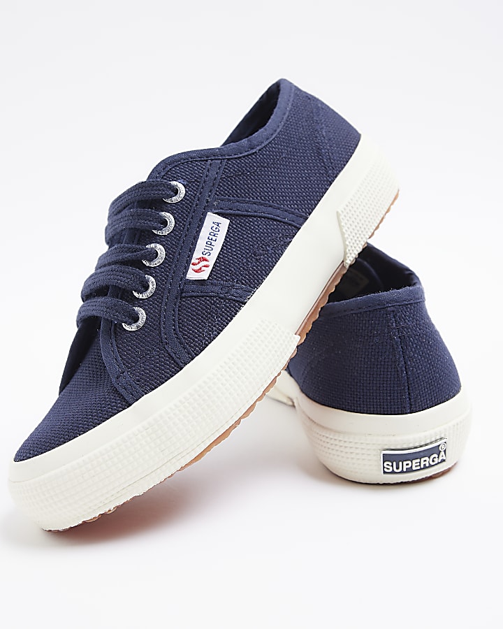 Girls navy Superga lace up canvas trainers