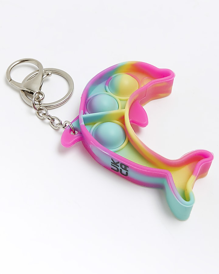 Girls pink dolphin fidget popper keyring