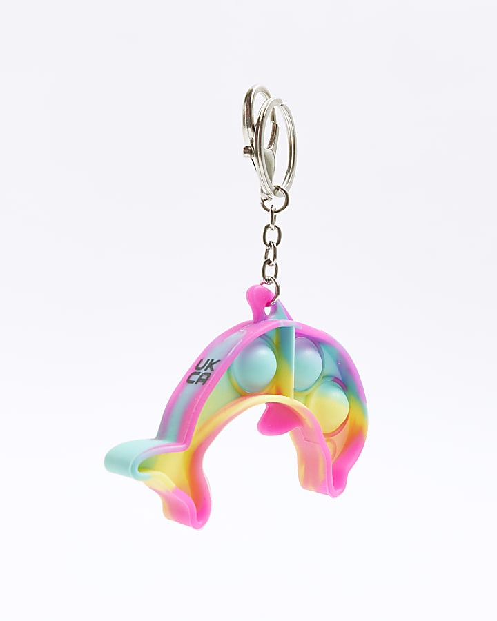 Girls pink dolphin fidget popper keyring